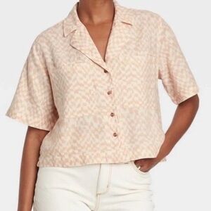 EUC Universal Thread Oversized Linen Blend Cropped Button Up in Cream (Size:S)